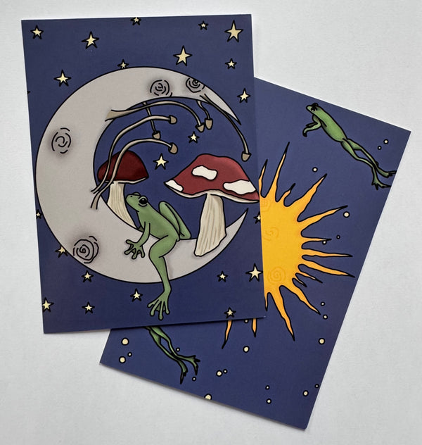 Frog Sun and Moon Print Pair