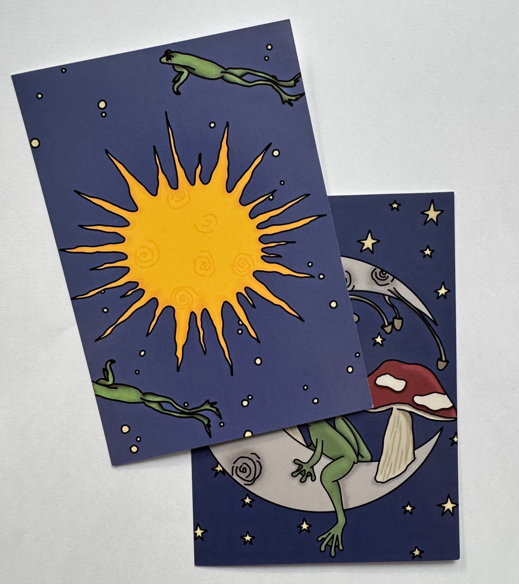 Frog Sun and Moon Print Pair